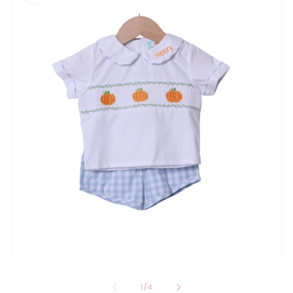 Kids Pumpkin Embroidered “Robert”Matching Set - White and Blue